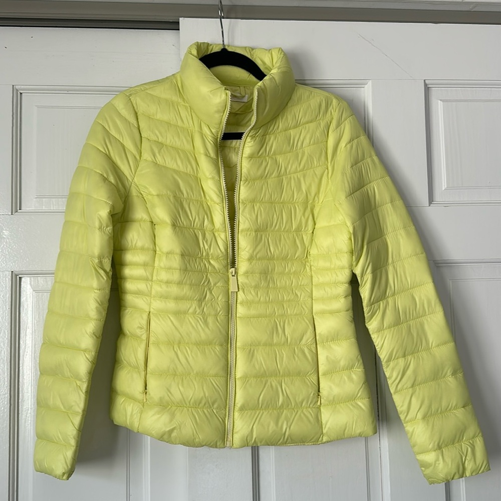 Yellow zip up puffer coat